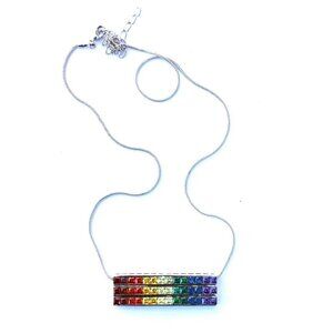 Gods Promise Rainbow Cubic Zirconia Cz  3 Row Bar Necklace